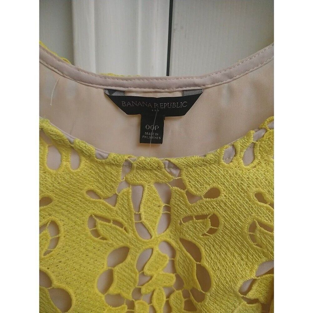 Banana Republic Embroidered Sleeveless Dress 00p Yellow Boho Feminin Cottagecore - Picture 7 of 10